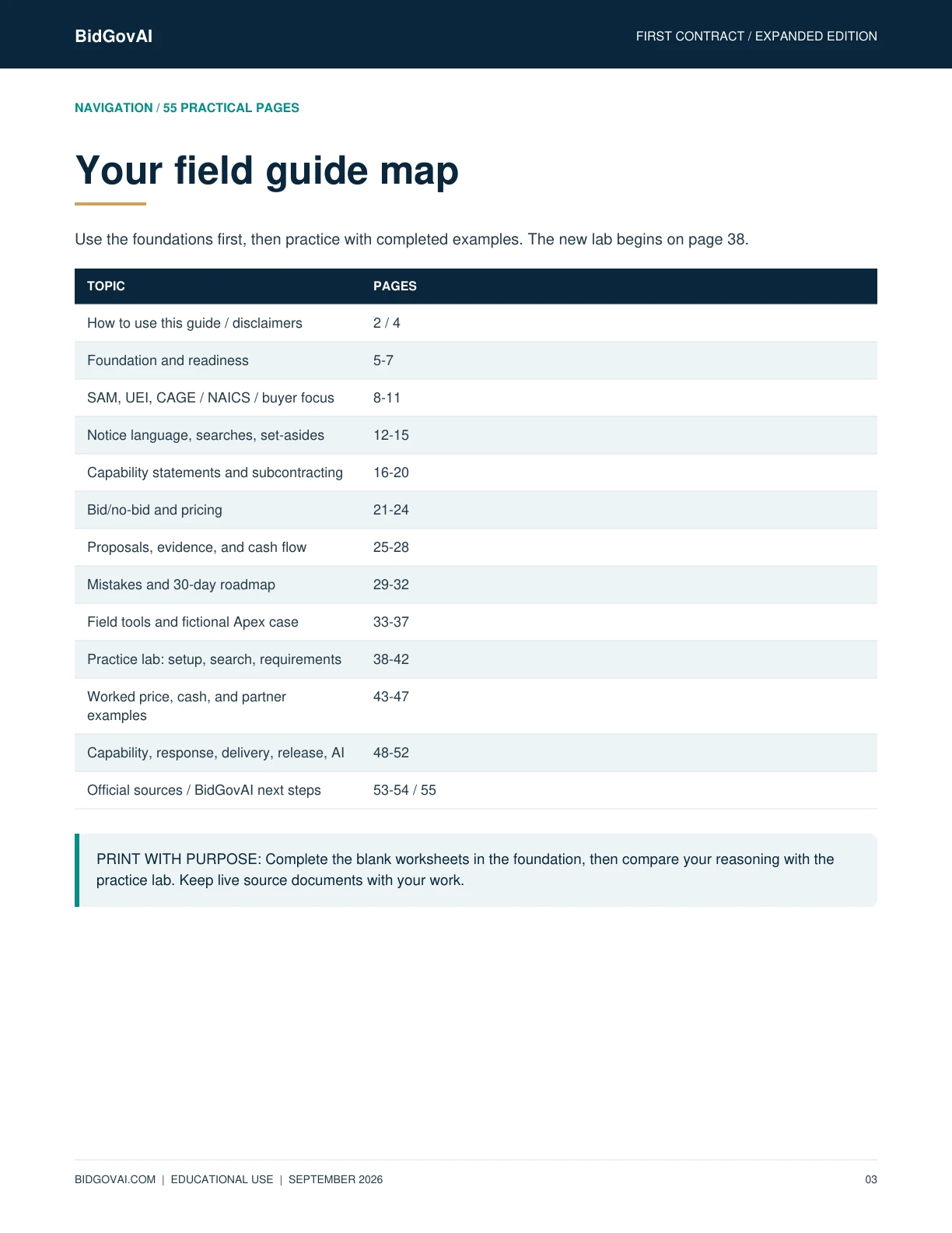 Field guide table of contents preview